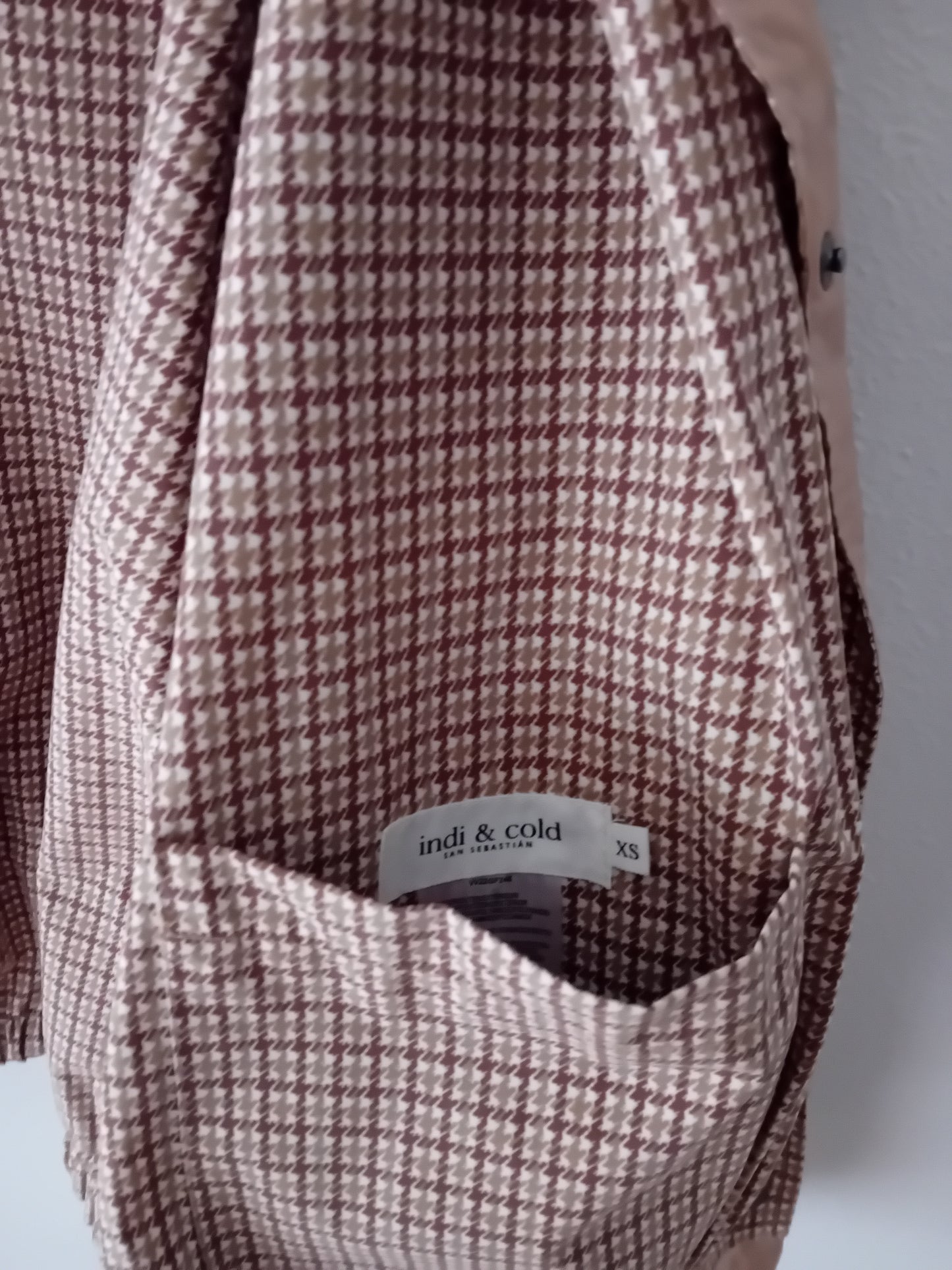Nude colored mid-season reversible jacket