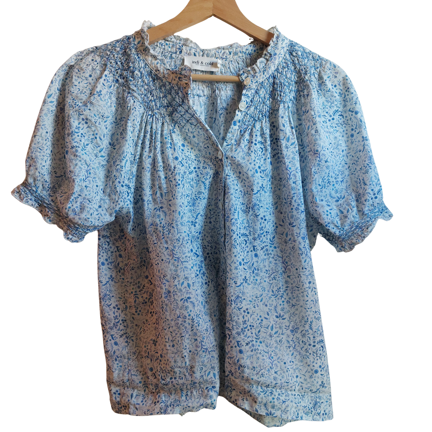 Blue floral balloon sleeve shirt