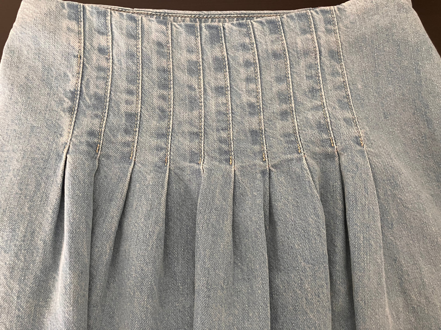 Pleated denim midi skirt
