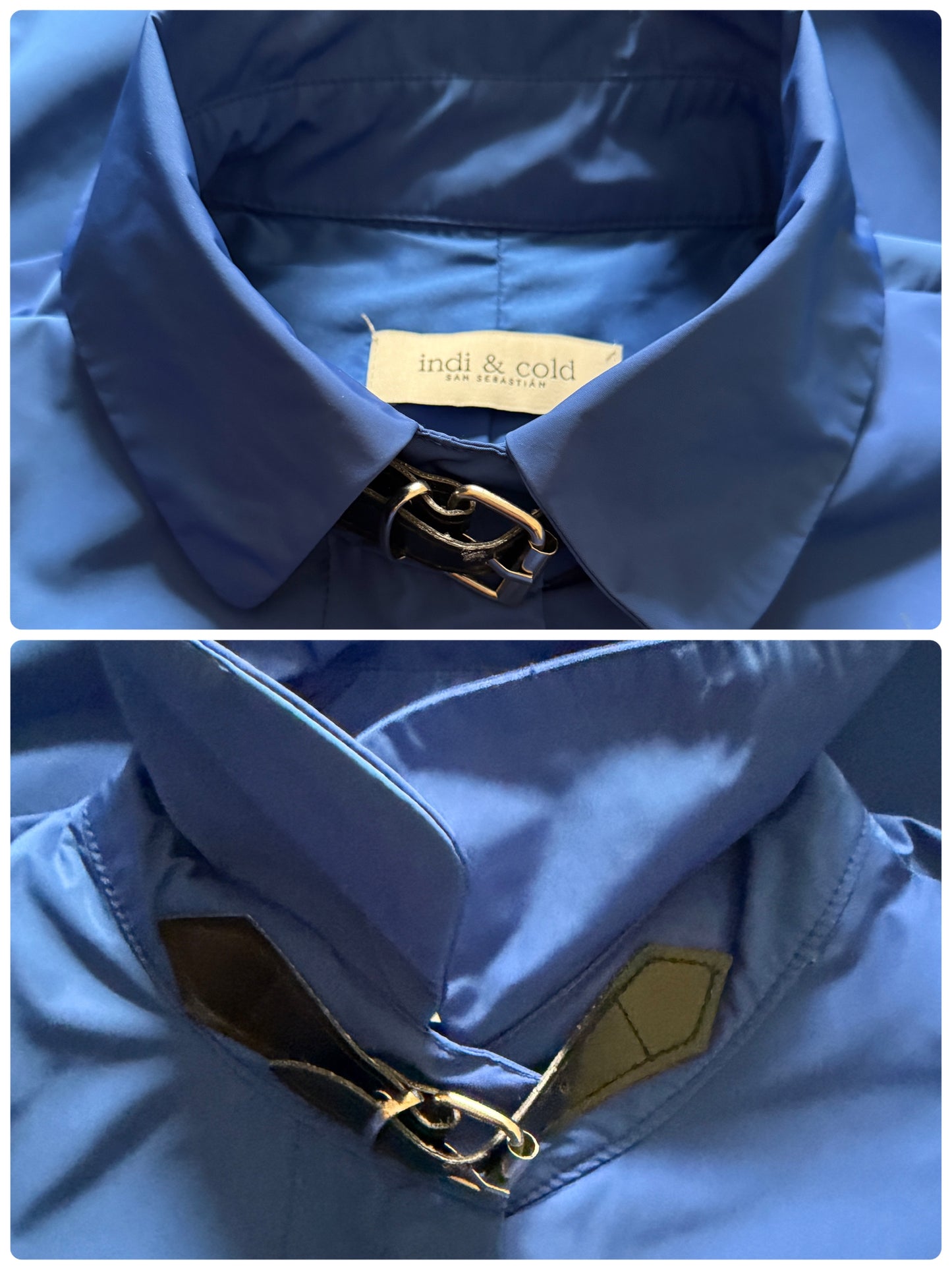 Three-quarter Klein blue trench coat