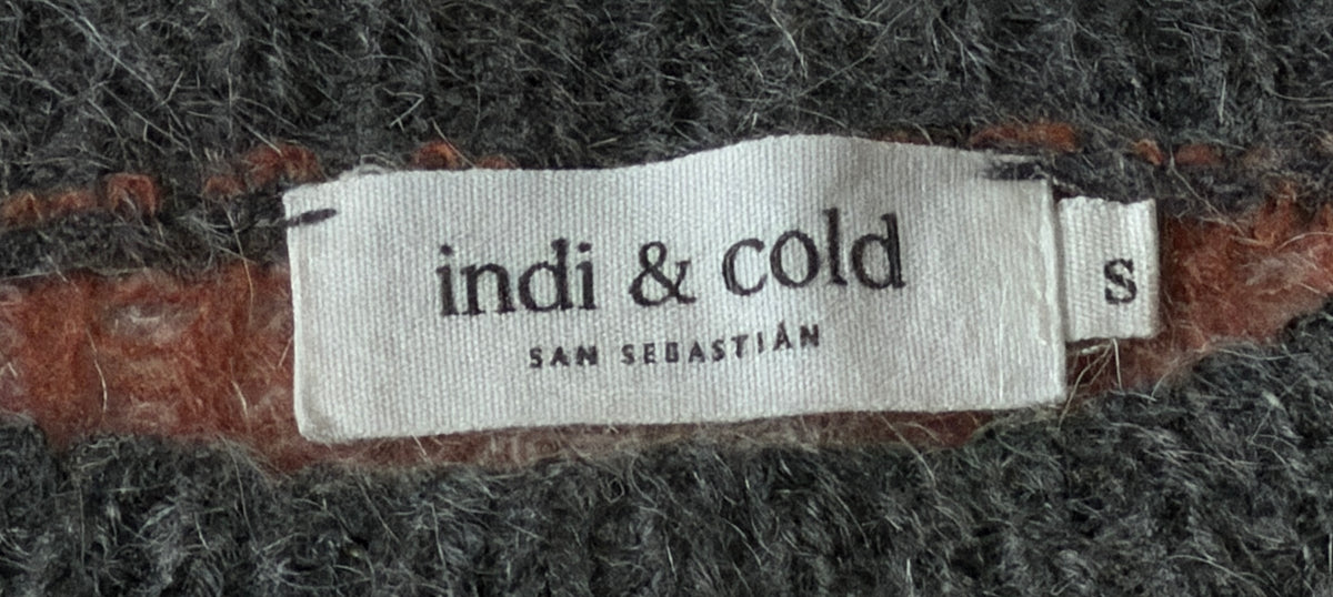 Jersey mohair gris con cenefas tonos marrones