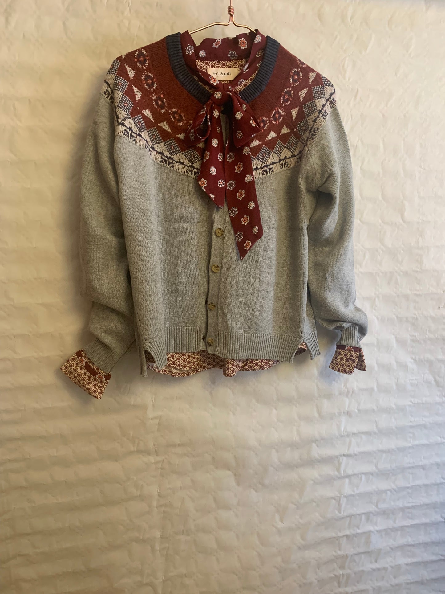 Chemise imprimée avec nœud marron