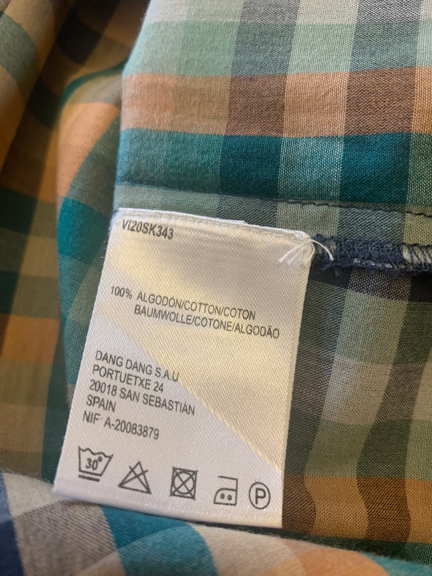 Chemisier à carreaux vert, bleu et moutarde