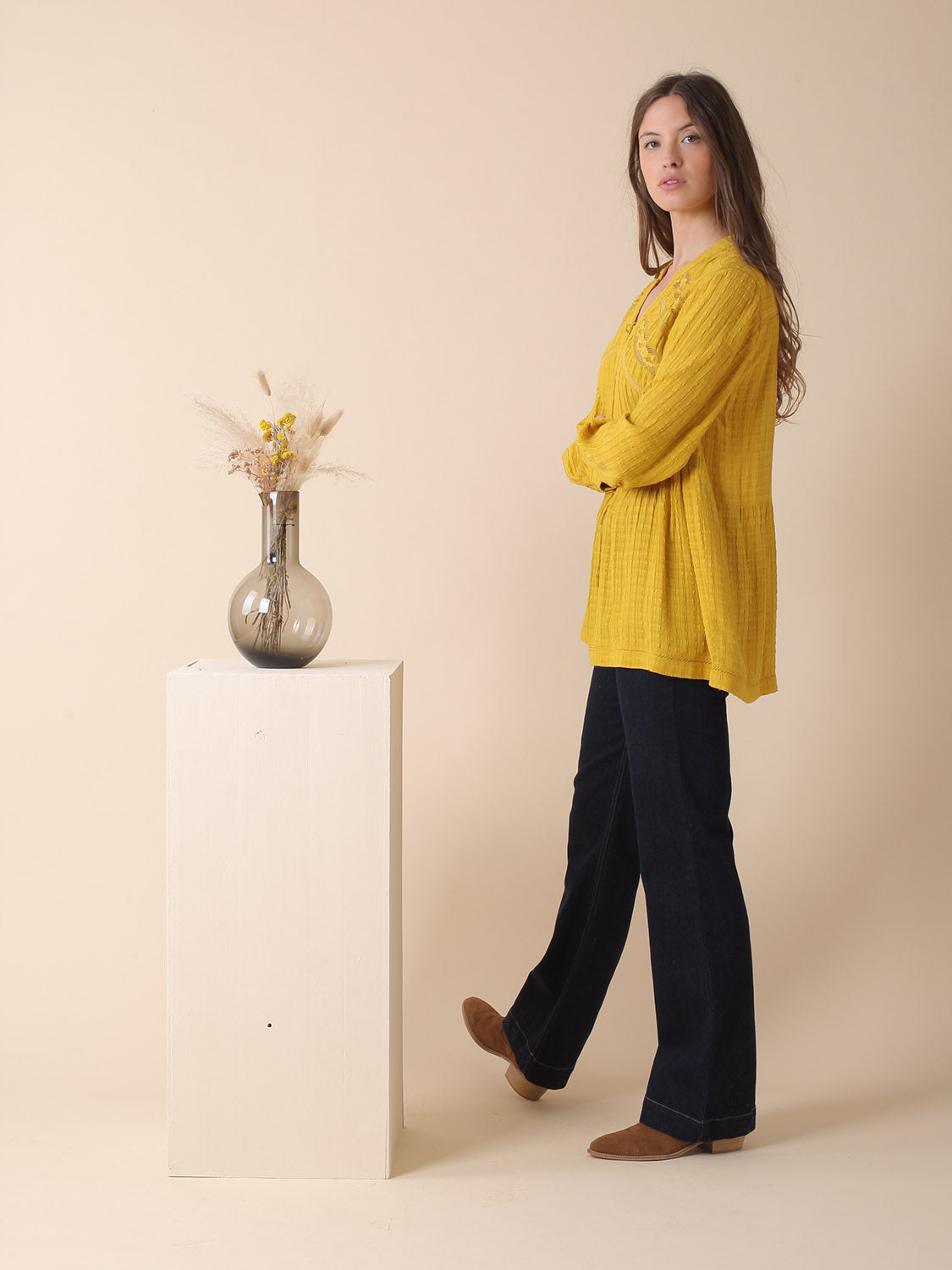 BLUSA LARGA EN VISCOSA CON PUNTILLA
