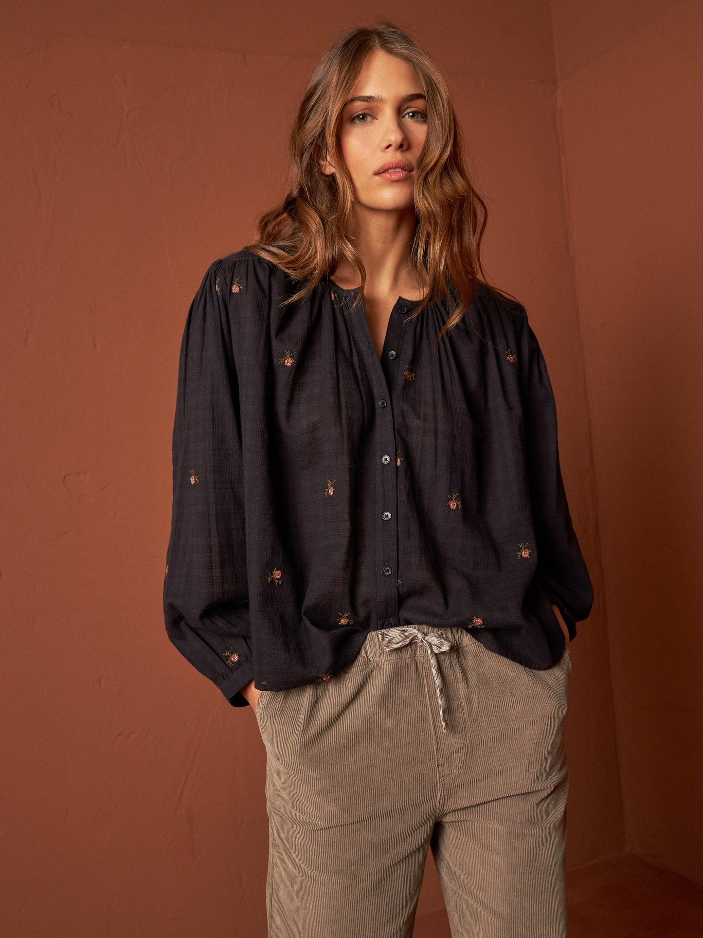 EMBROIDERED CHIFFON SHIRT