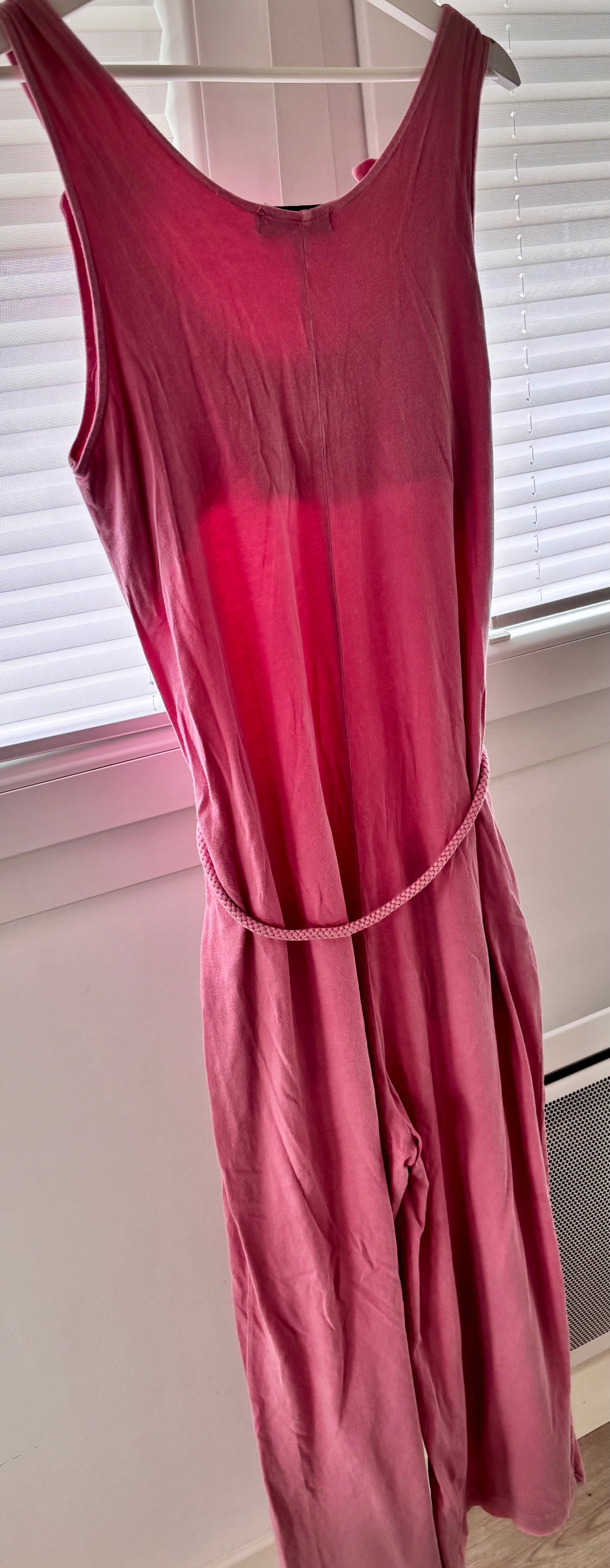Pink jumpsuit with straps