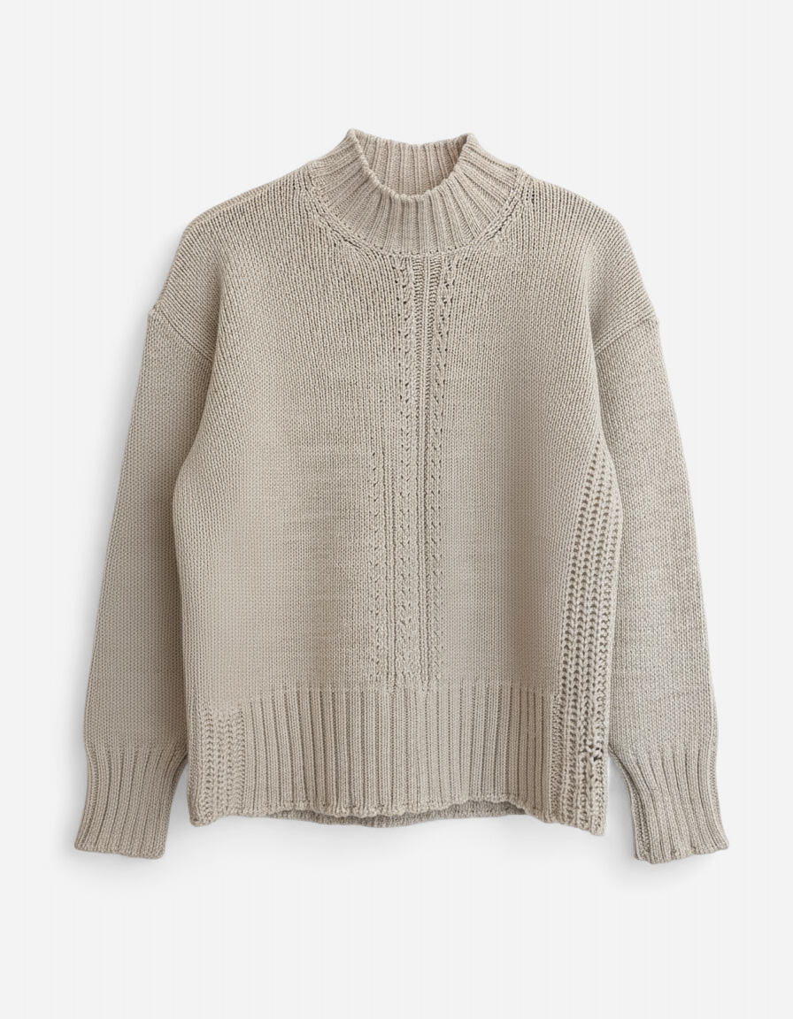 Jersey lana calados cuello chimenea blanco roto