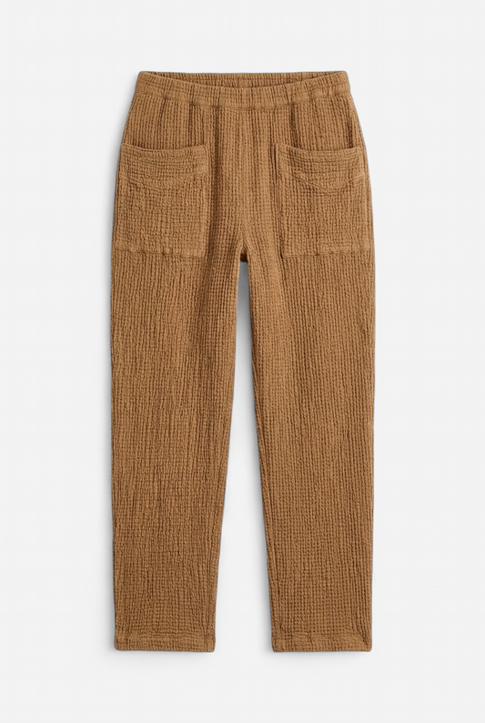 PANTALON EN DOUBLE GAZE DE COTON EFFET USÉ - COLLECTION TERRA
