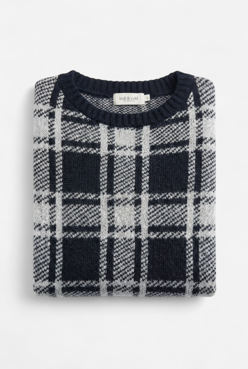 Pull à carreaux noir - blanc