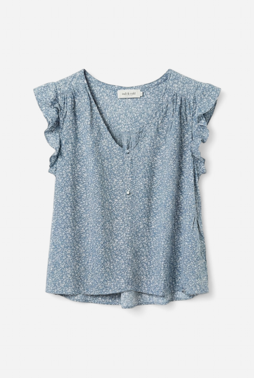 Aqua green T-shirt with white flowers