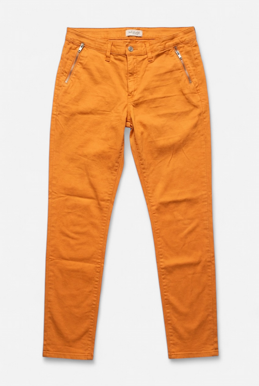 Orange trousers with zipper