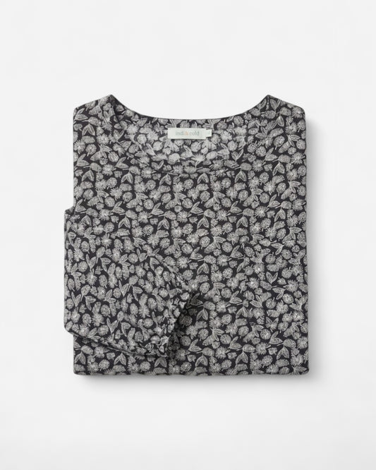 Black shirt with white leaves