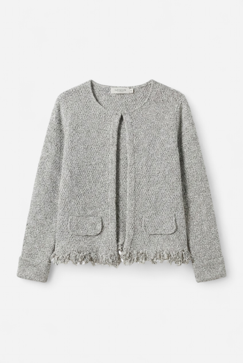 Chaqueta gris con hilos plateados tipo Chanel