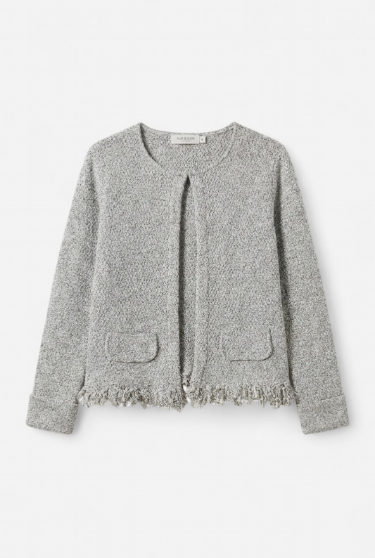 Veste grise avec fils argentés style Chanel