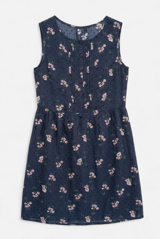 Navy blue dress with rose print