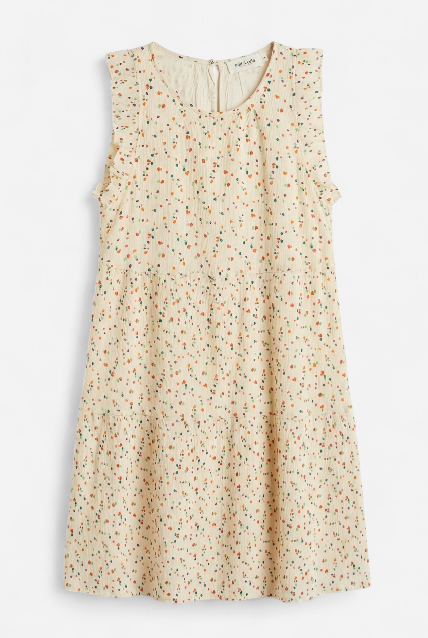 Vestido beige estampado topitos de colores