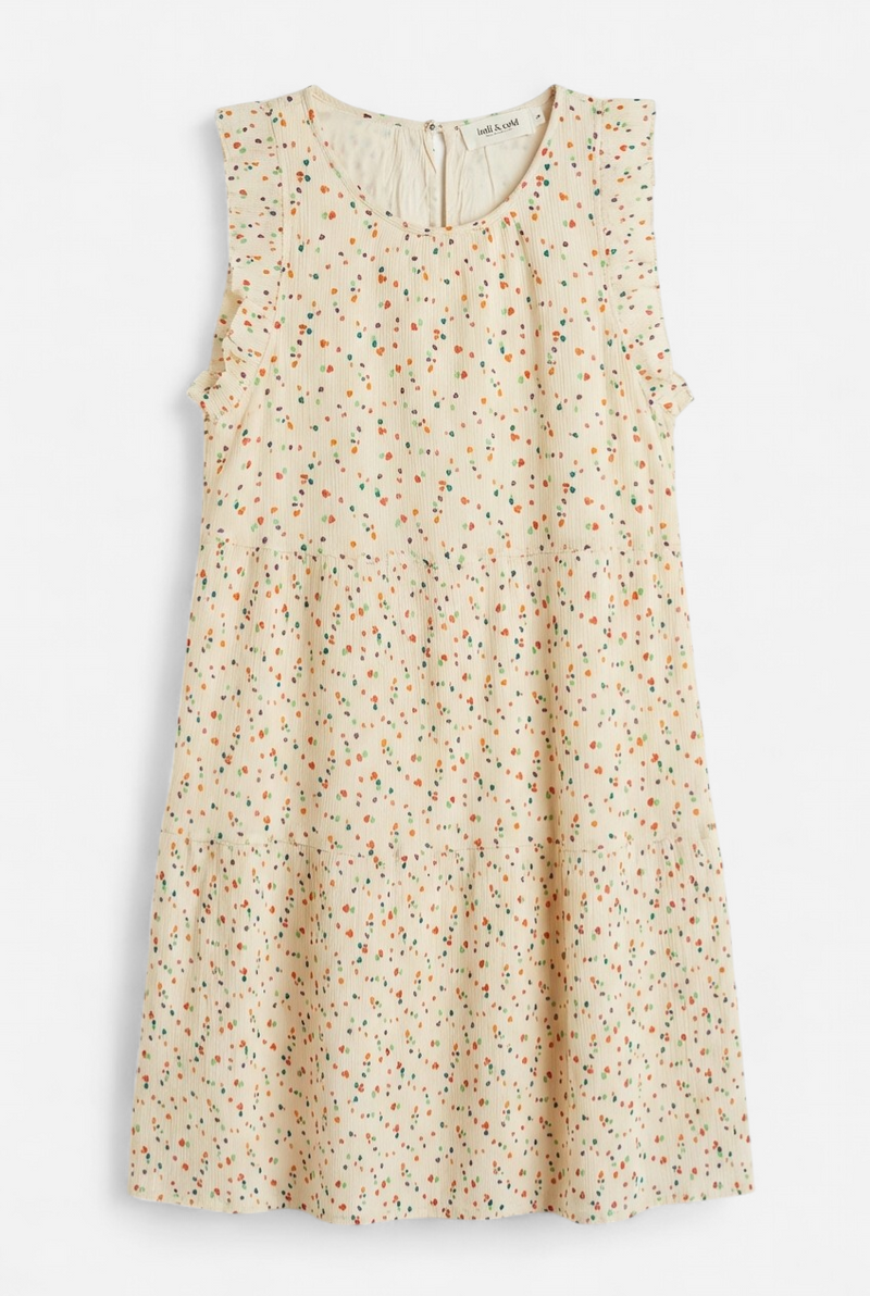 Vestido beige estampado topitos de colores