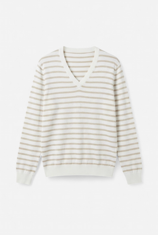 Striped V-neck sweater