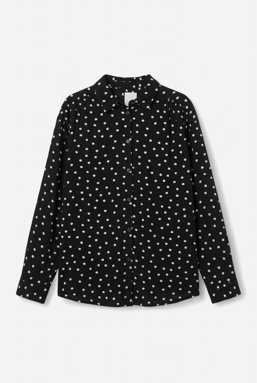 Chemise noire à pois blancs