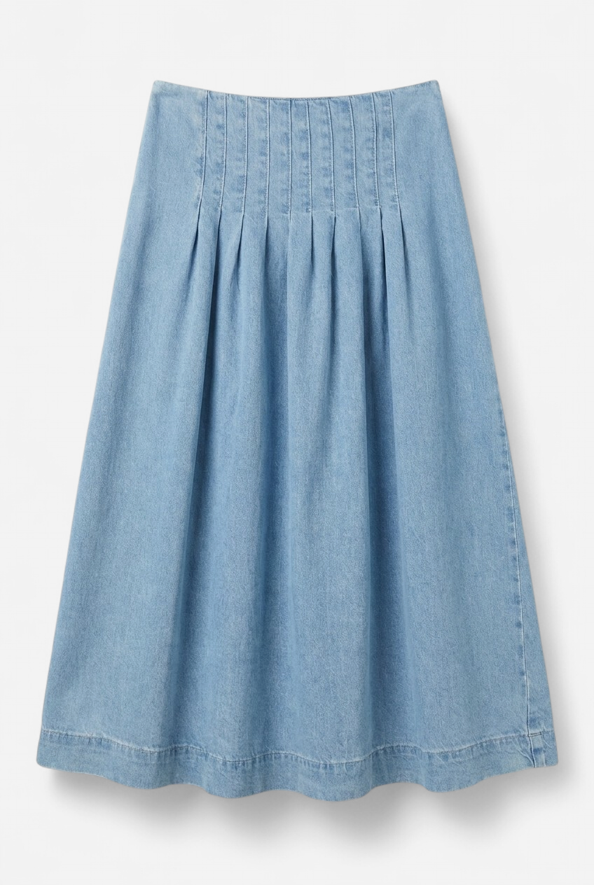 Falda denim midi pliegues