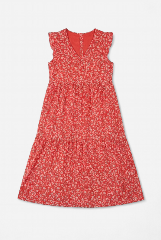 Vestido largo midi rojo estampado Liberty