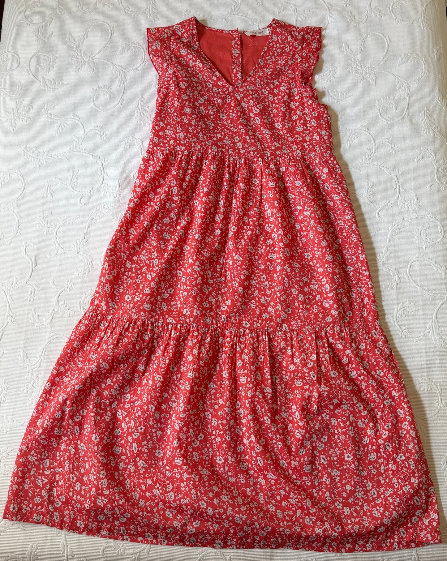 Red long midi dress with Liberty print