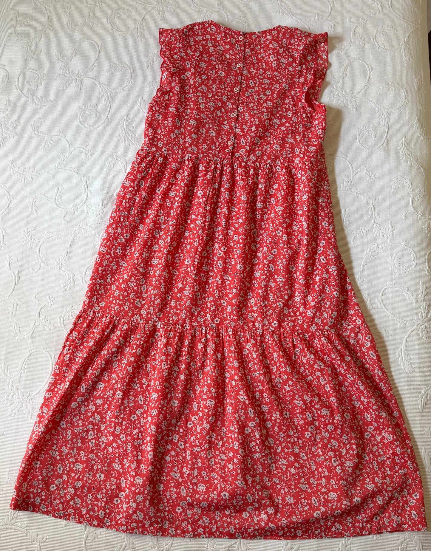 Red long midi dress with Liberty print