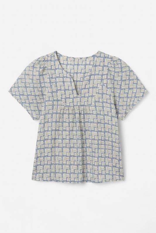 Blouse à imprimé géométrique.