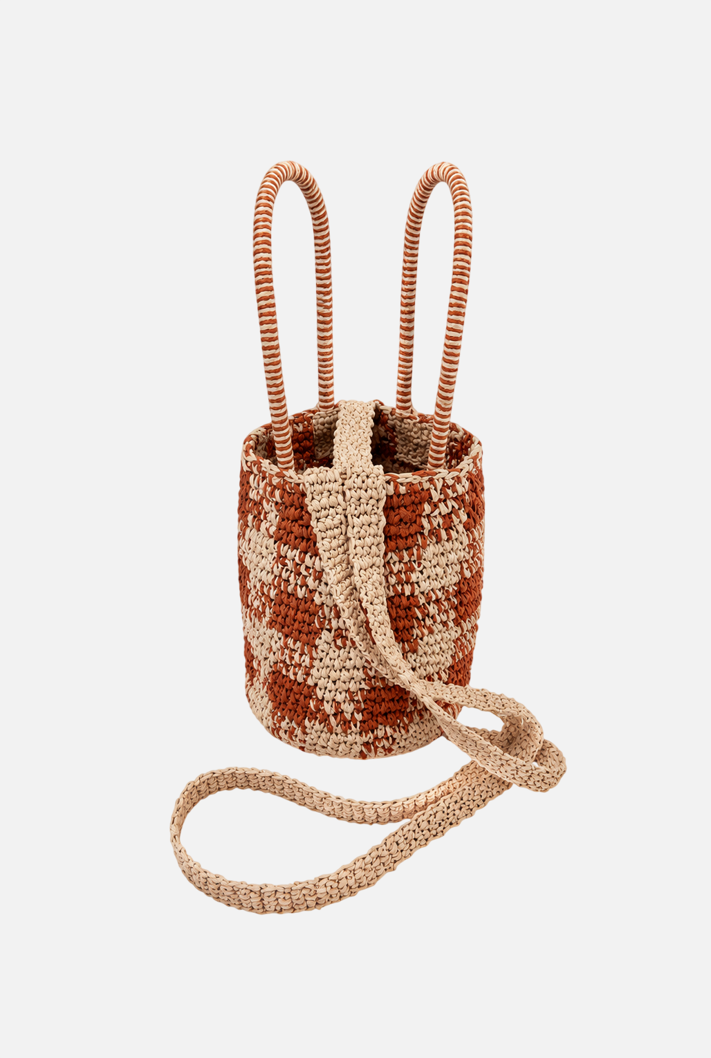 Natural and terracotta check raffia bag