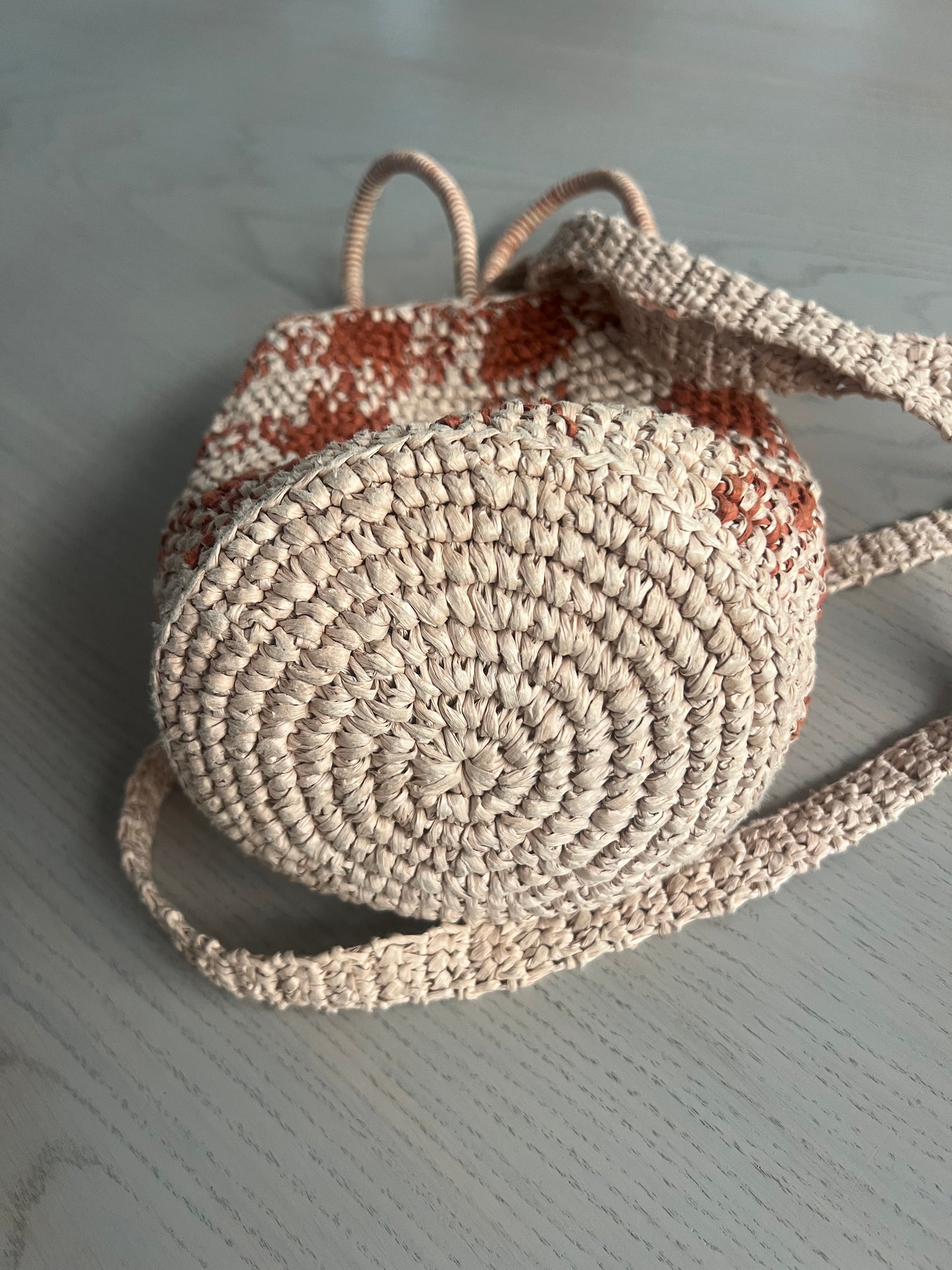 Natural and terracotta check raffia bag