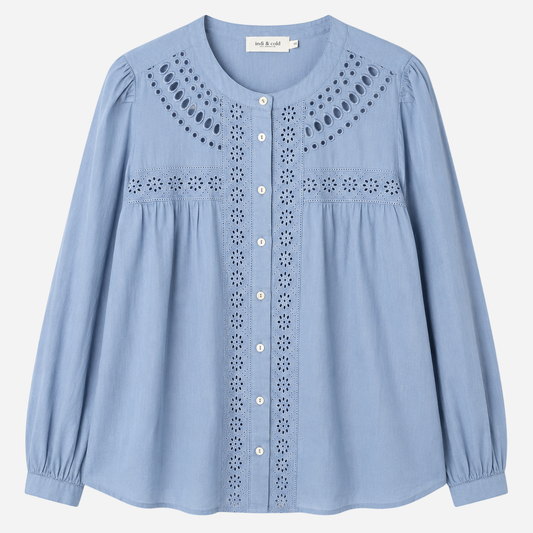 Camisa azul troquelados
