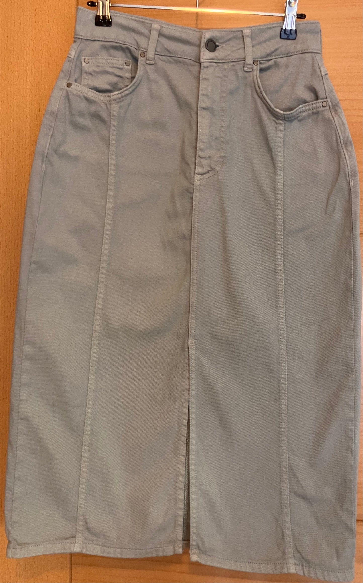 Green midi denim-cut skirt