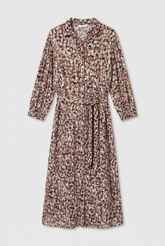 Long printed shirt dress with belt