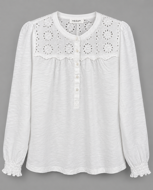 T-shirt blanc à manches longues ajouré