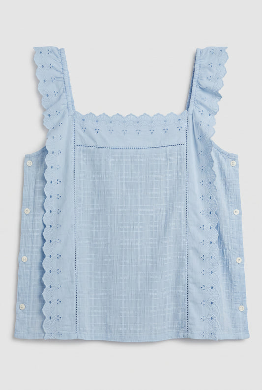 Blouse à bretelles bleue avec broderies