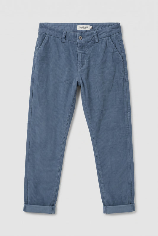 Pantalon long en velours côtelé bleu clair