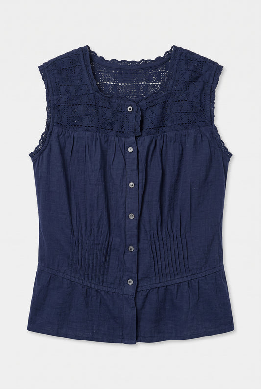 Blue top with crochet