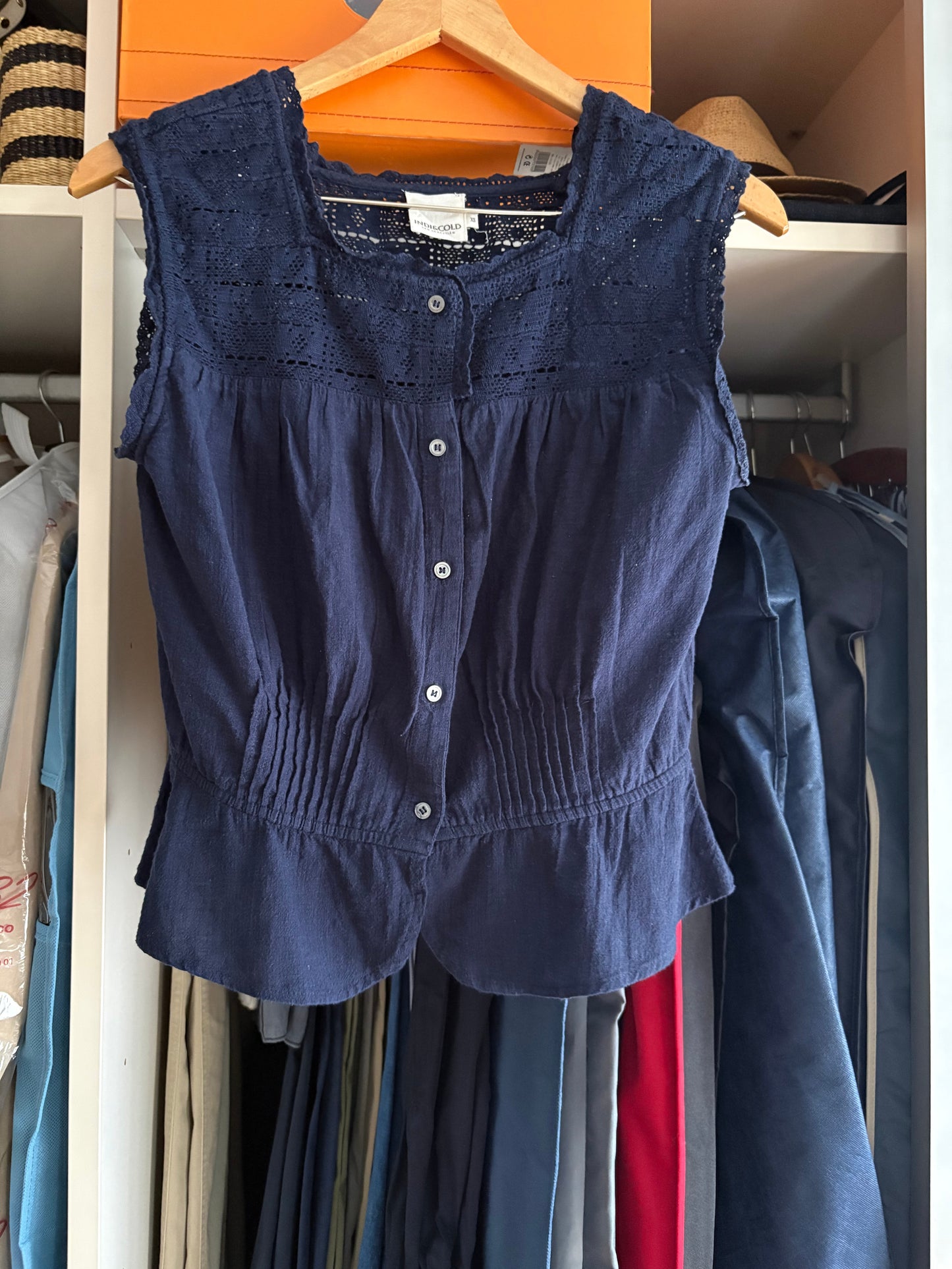 Blue top with crochet
