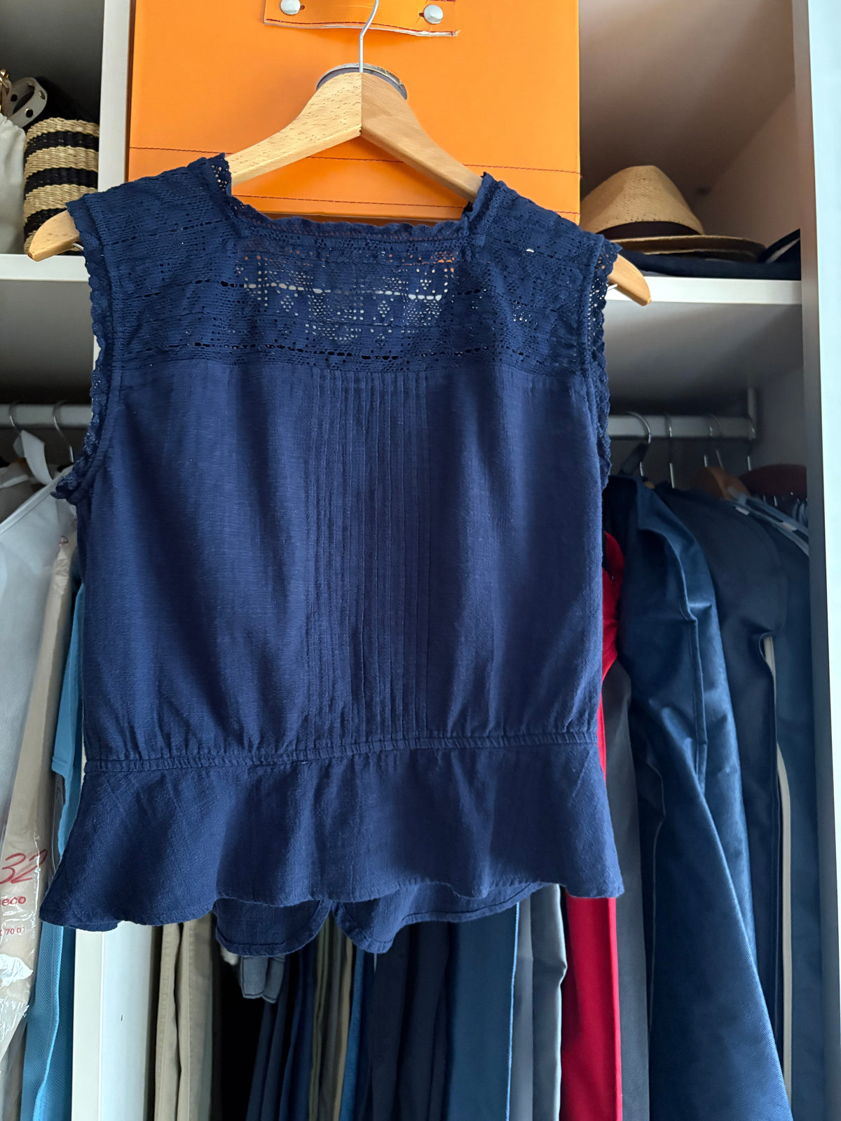 Blue top with crochet