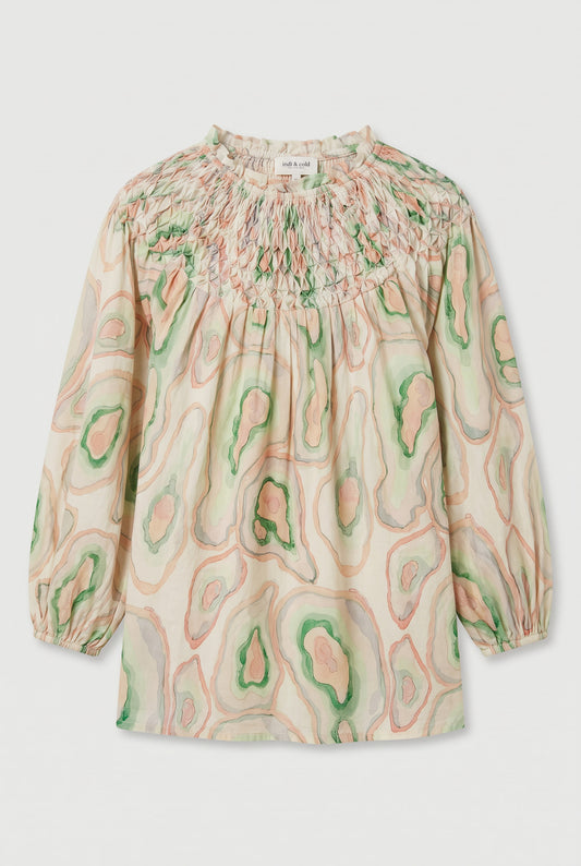 Blusa estampada con cuello engomado