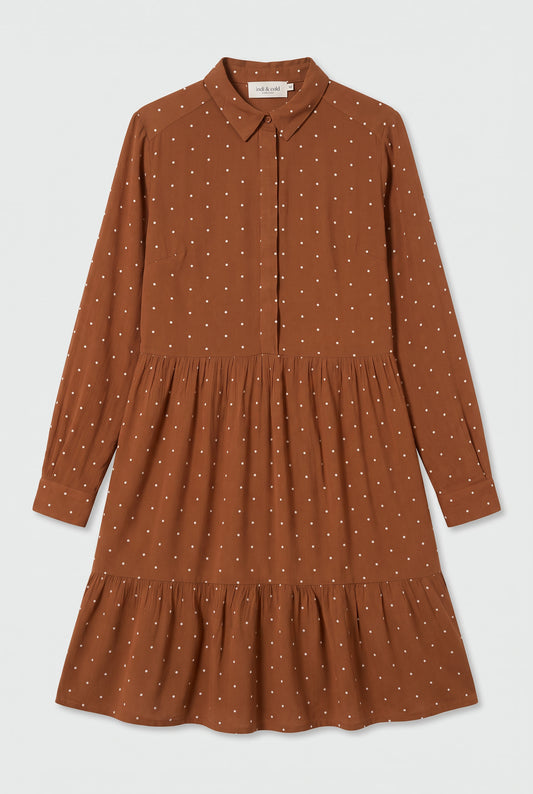 Vestido manga larga estampado topitos