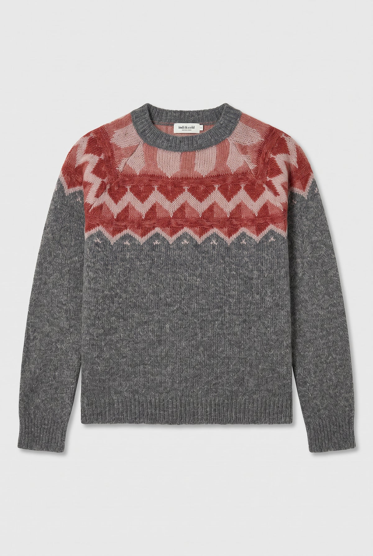Jersey mohair gris con cenefas tonos marrones