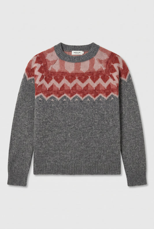 Jersey mohair gris con cenefas tonos marrones