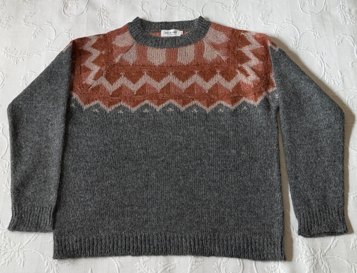 Jersey mohair gris con cenefas tonos marrones