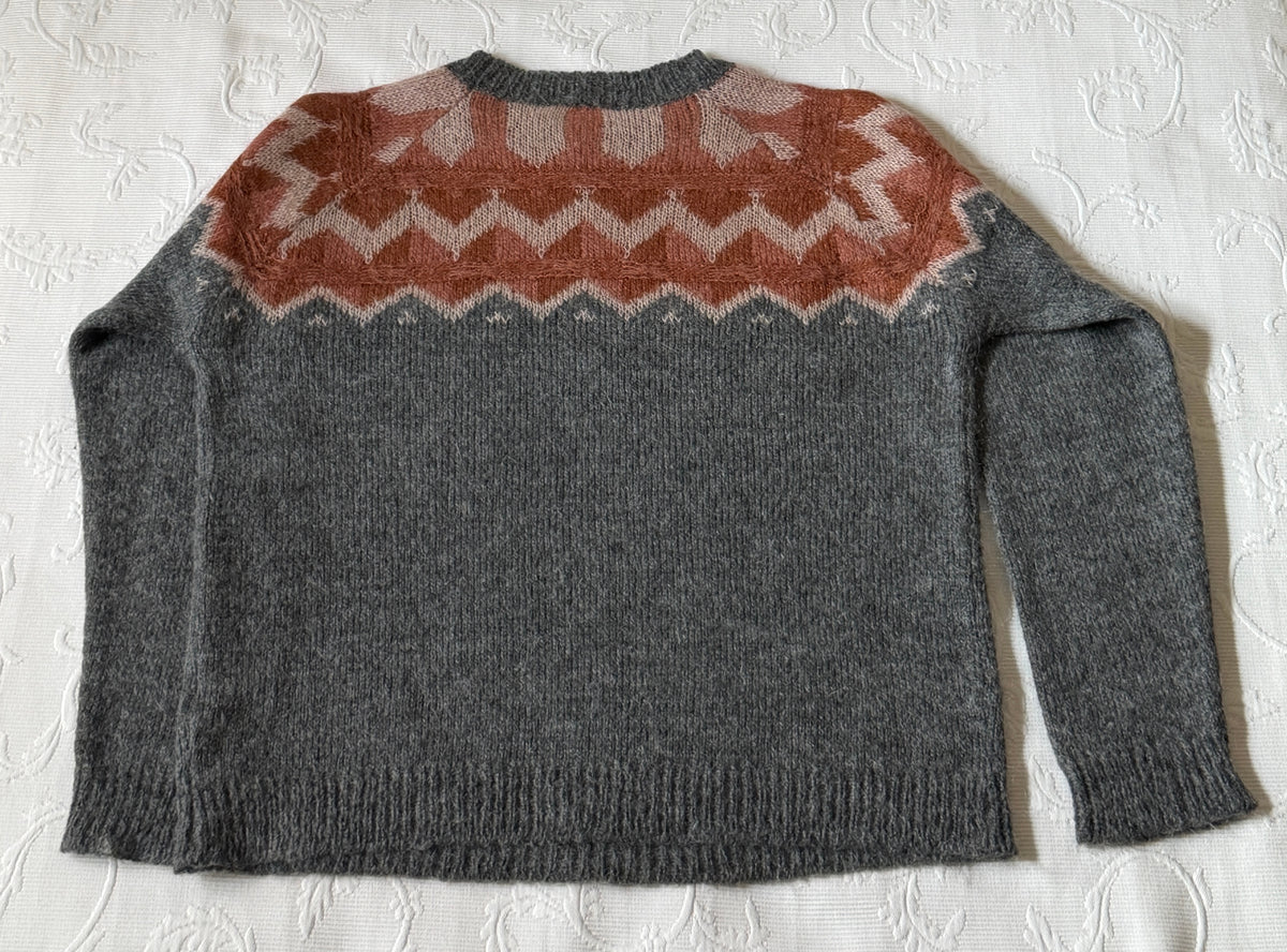 Jersey mohair gris con cenefas tonos marrones