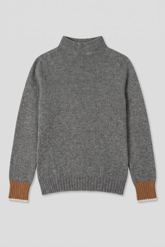 Jersey mohair gris con puños camel