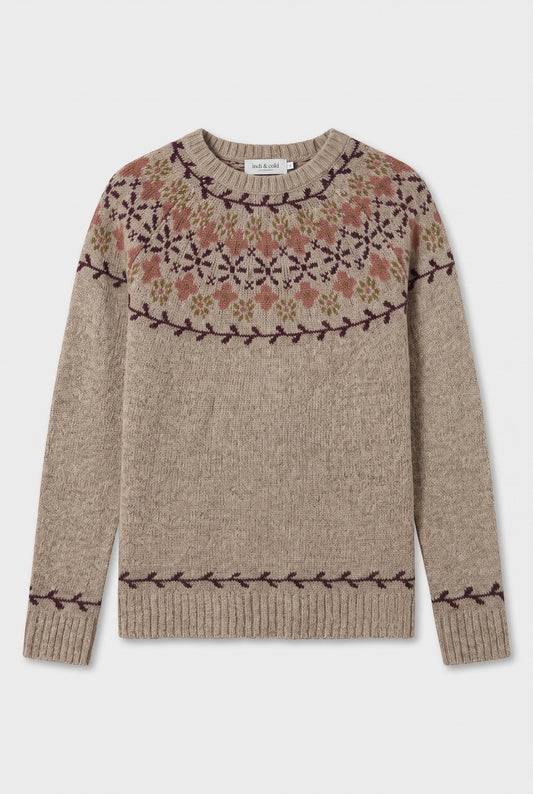 Jersey beige con cenefa floral