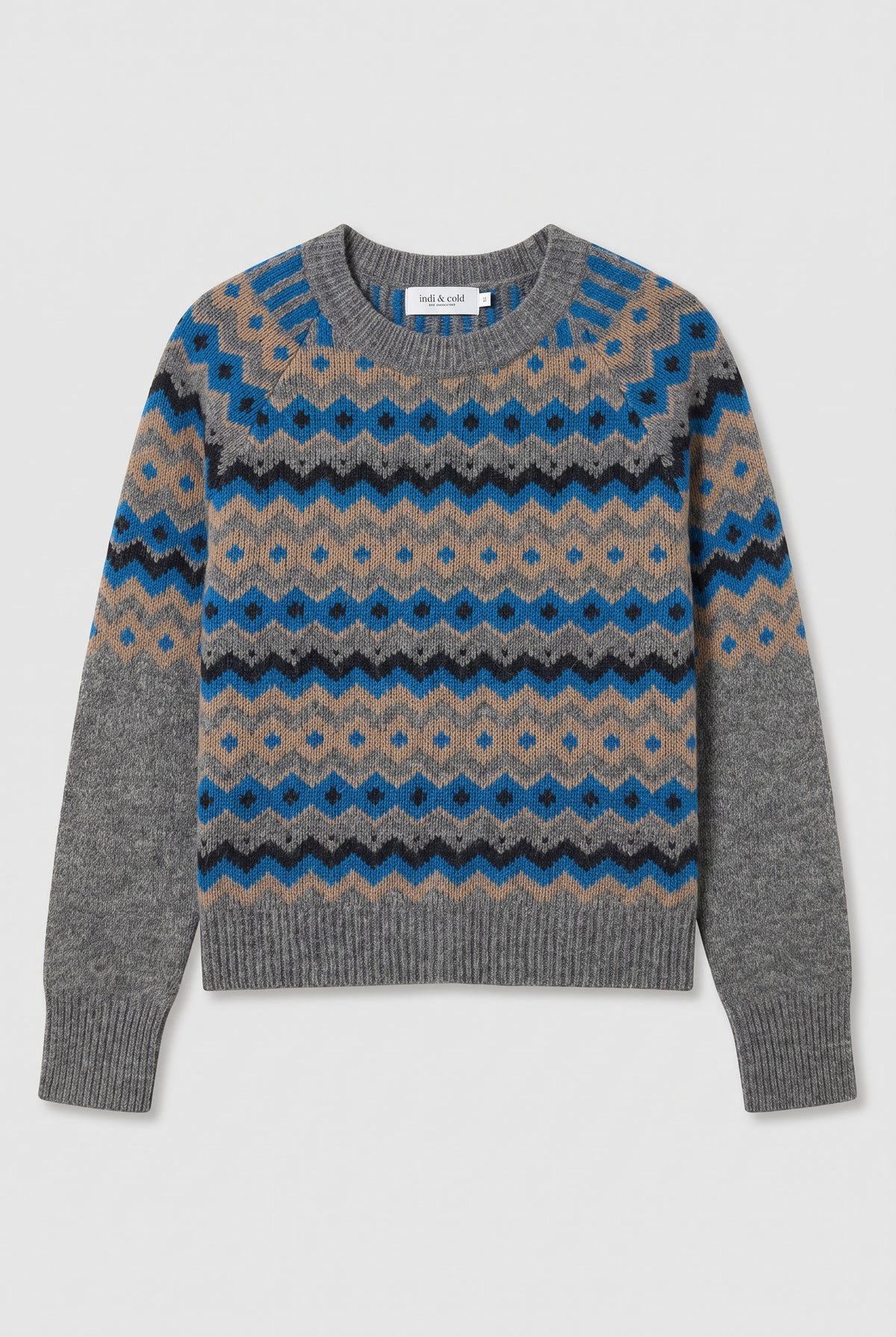 Pull gris avec frises multicolores