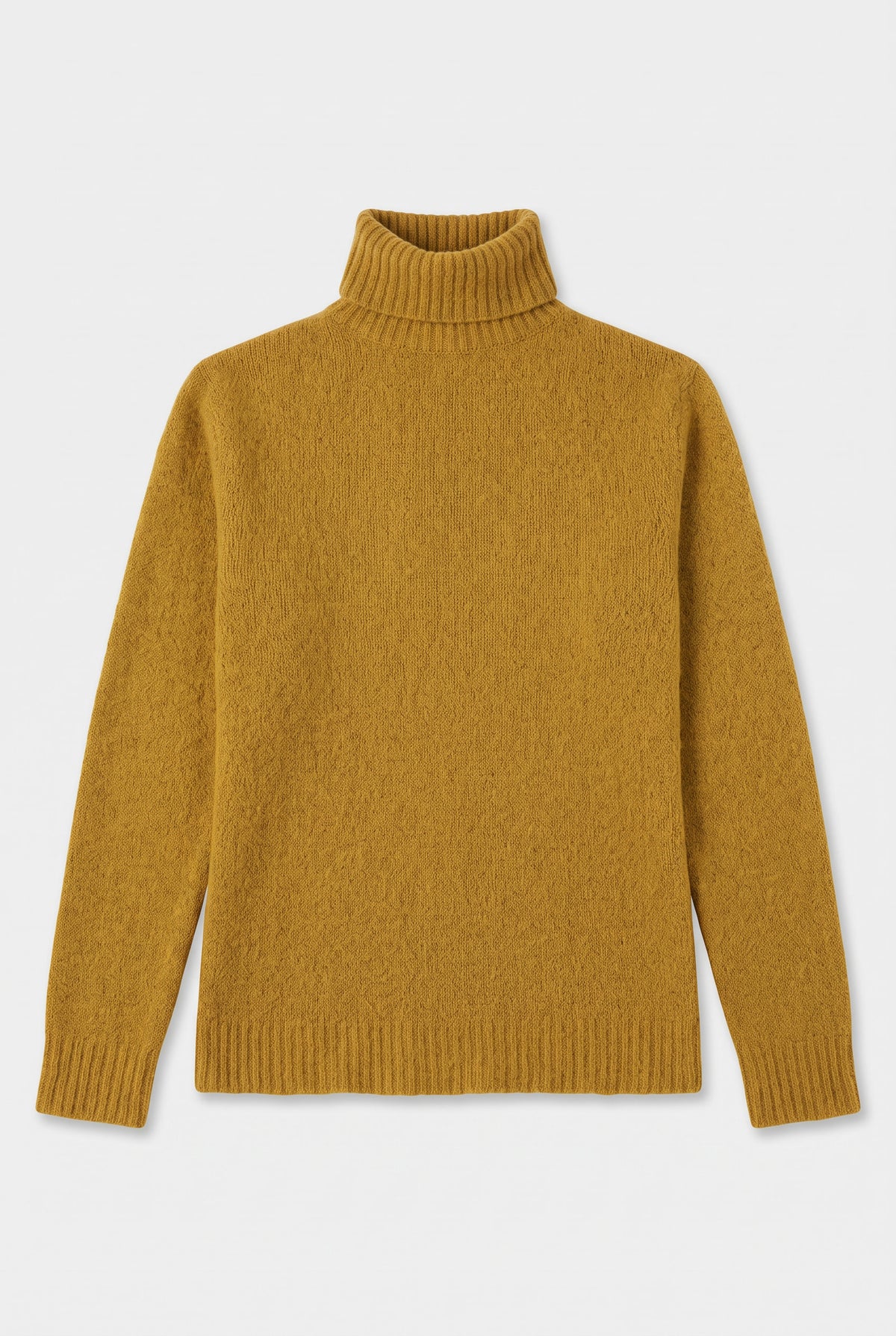 Mustard-colored turtleneck sweater