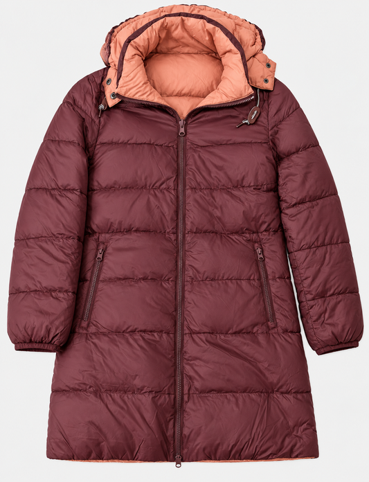 Doudoune réversible en duvet bordeaux/rose